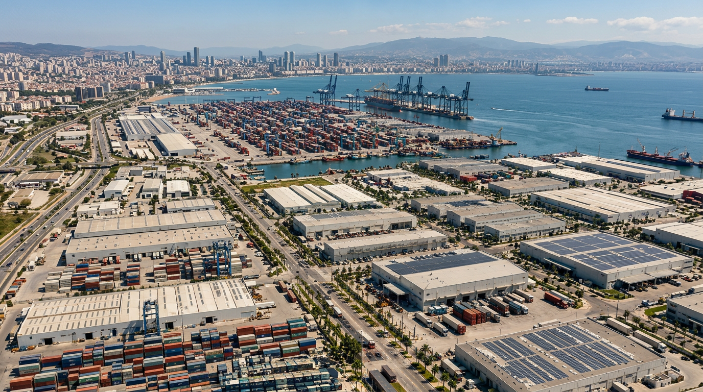 Aerial view of a container port and industrial free zone